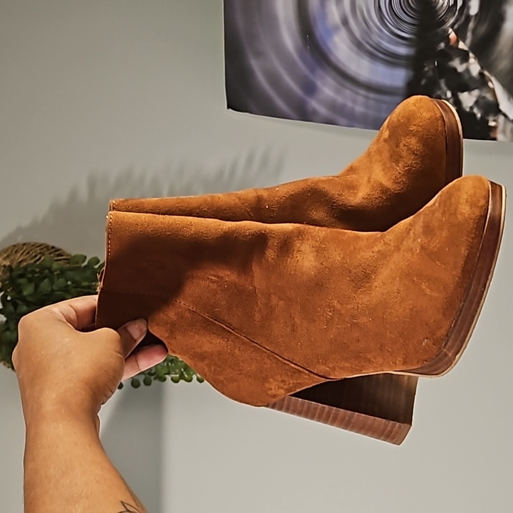Brown Suede Shin Length Boots